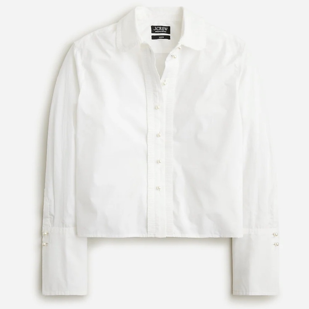 J Crew Cropped Garcon Shirt with Pearl Buttons Womens Size 4 White